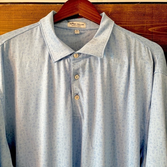 RARE Peter Millar Summer Comfort Polo Big Lebowski Golf Blue Size XL - Picture 1 of 7